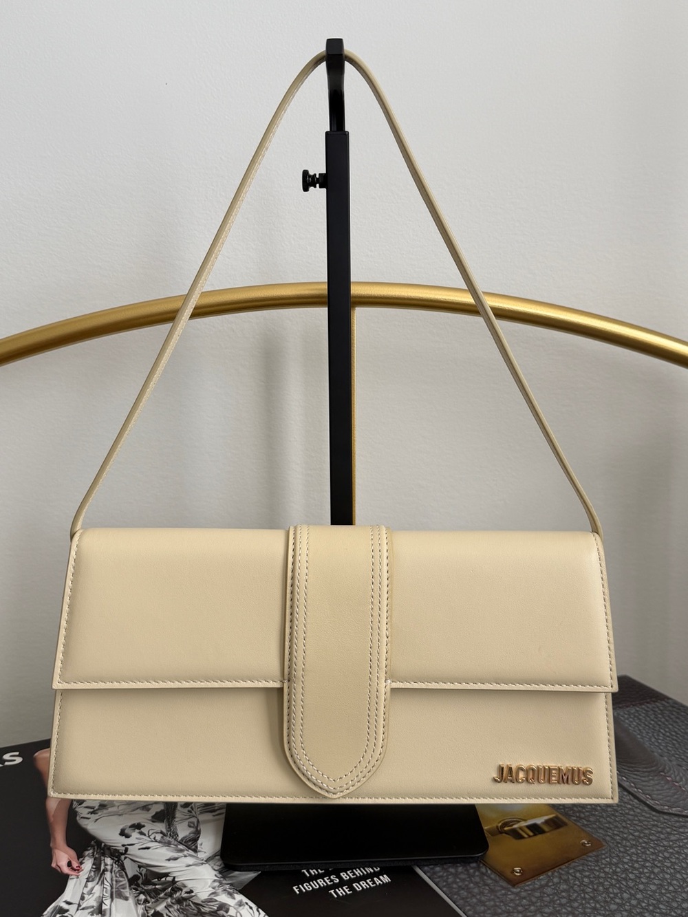 Jacquemus Soft Cream Shoulder Bag with Gold Logo